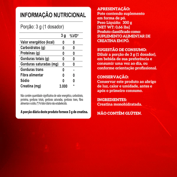 Creatina Hardcore Zero Açucar 300G Pote Integralmedica