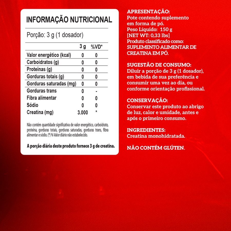 Creatina Hardcore Zero Açucar 150G Pote Integralmedica