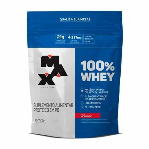 Whey 100% Refil 900G Morango Max Titanium