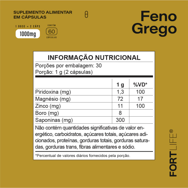 Suplemento alimentar Feno Grego 60 Caps - Fortlife